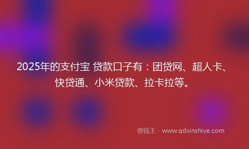 2025年的支付宝 贷款口子有：团贷网、超人卡、快贷通、小米贷款、拉卡拉等。