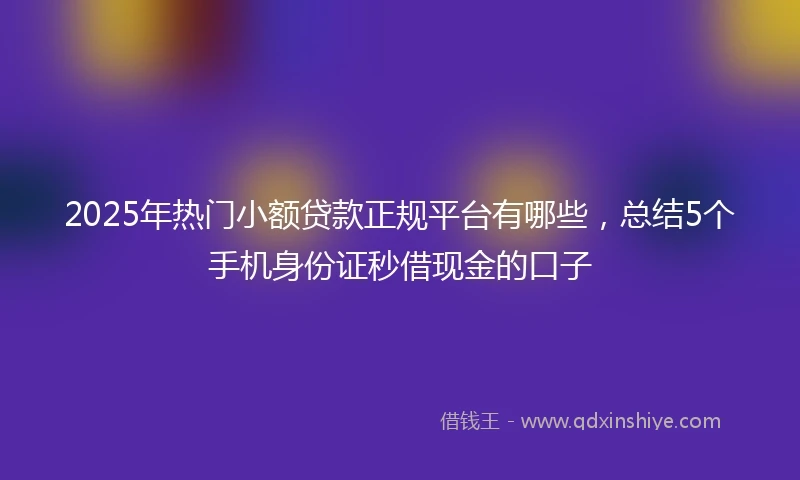 2025年热门小额贷款正规平台有哪些，总结5个手机身份证秒借现金的口子