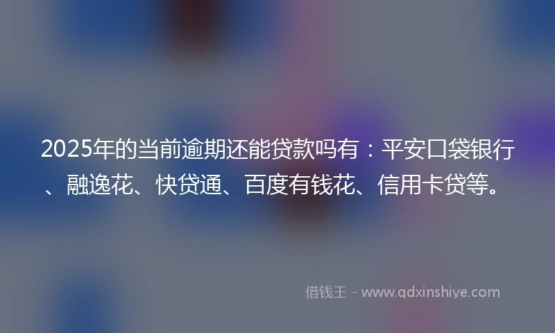 2025年的当前逾期还能贷款吗有：平安口袋银行、融逸花、快贷通、百度有钱花、信用卡贷等。