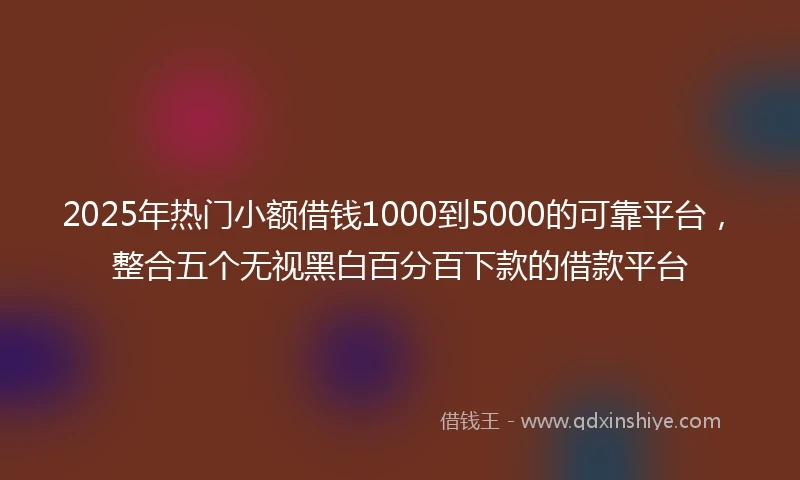 2025年热门小额借钱1000到5000的可靠平台，整合五个无视黑白百分百下款的借款平台
