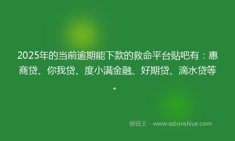 2025年的当前逾期能下款的救命平台贴吧有：惠商贷、你我贷、度小满金融、好期贷、滴水贷等。