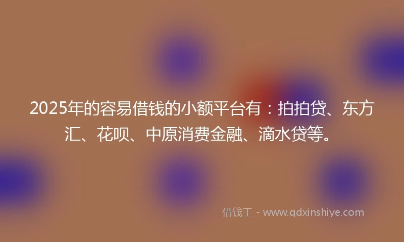 2025年的容易借钱的小额平台有：拍拍贷、东方汇、花呗、中原消费金融、滴水贷等。