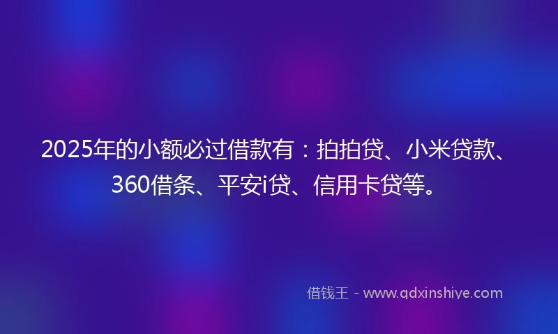 2025年的小额必过借款有：拍拍贷、小米贷款、360借条、平安i贷、信用卡贷等。
