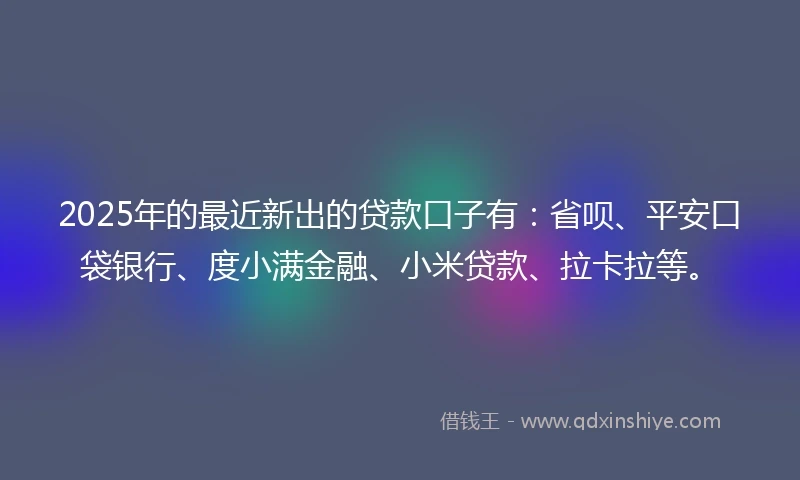 2025年的最近新出的贷款口子有：省呗、平安口袋银行、度小满金融、小米贷款、拉卡拉等。