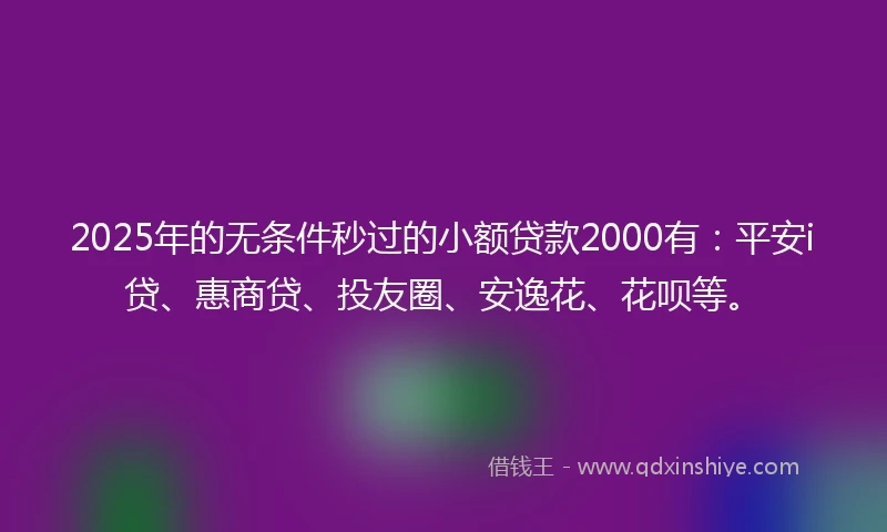 2025年的无条件秒过的小额贷款2000有：平安i贷、惠商贷、投友圈、安逸花、花呗等。