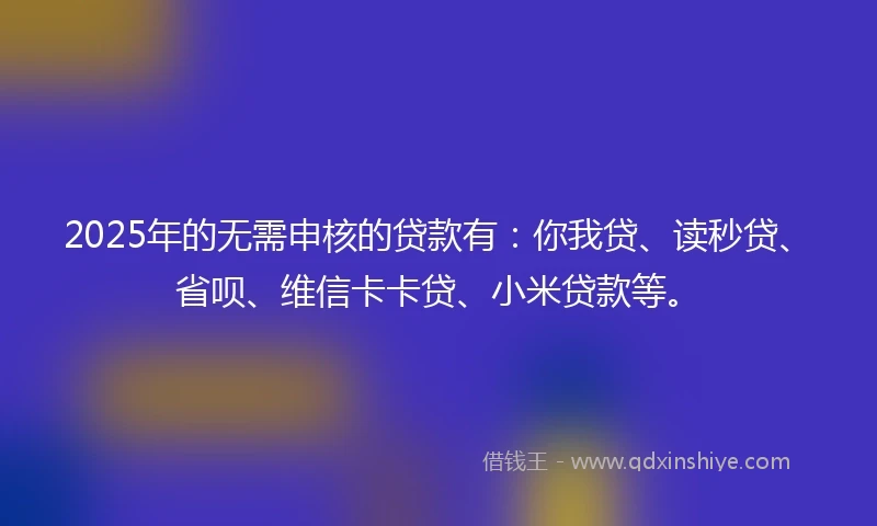 2025年的无需申核的贷款有：你我贷、读秒贷、省呗、维信卡卡贷、小米贷款等。