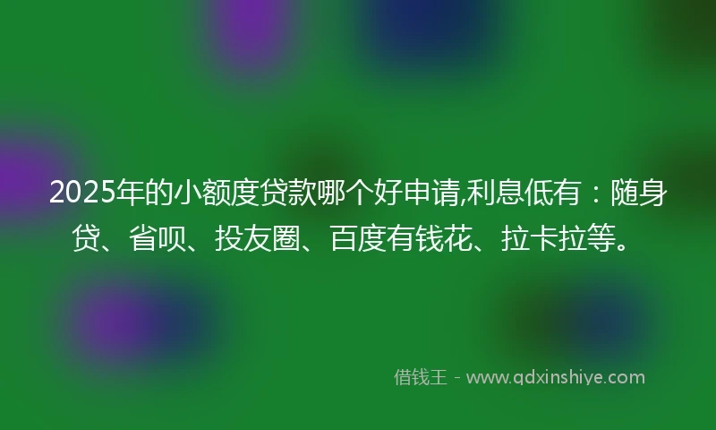 2025年的小额度贷款哪个好申请,利息低有：随身贷、省呗、投友圈、百度有钱花、拉卡拉等。