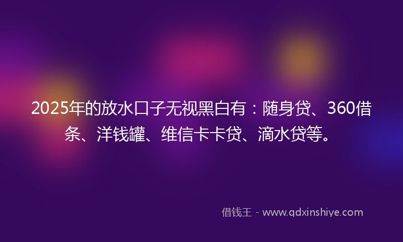 2025年的放水口子无视黑白有：随身贷、360借条、洋钱罐、维信卡卡贷、滴水贷等。