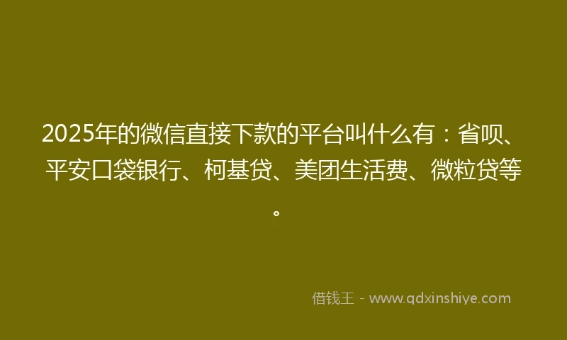 2025年的微信直接下款的平台叫什么有：省呗、平安口袋银行、柯基贷、美团生活费、微粒贷等。