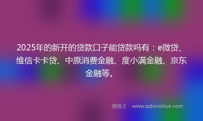 2025年的新开的贷款口子能贷款吗有:e微贷、维信卡卡贷、中原消费金融、度小满金融、京东金融等。