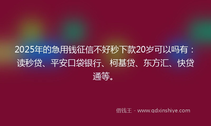 2025年的急用钱征信不好秒下款20岁可以吗有：读秒贷、平安口袋银行、柯基贷、东方汇、快贷通等。