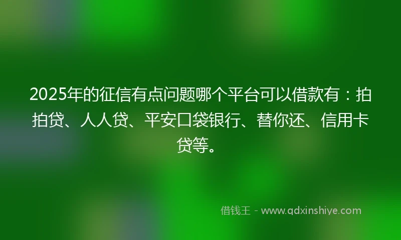2025年的征信有点问题哪个平台可以借款有:拍拍贷、人人贷、平安口袋银行、替你还、信用卡贷等。