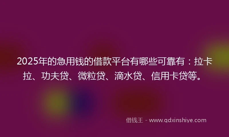 2025年的急用钱的借款平台有哪些可靠有：拉卡拉、功夫贷、微粒贷、滴水贷、信用卡贷等。
