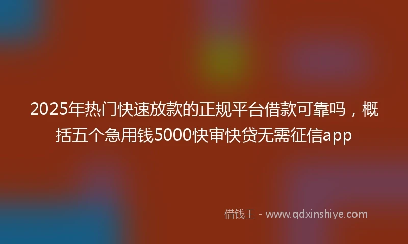 2025年热门快速放款的正规平台借款可靠吗,概括五个急用钱5000快审快贷无需征信app