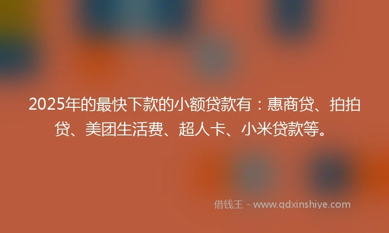 2025年的最快下款的小额贷款有：惠商贷、拍拍贷、美团生活费、超人卡、小米贷款等。