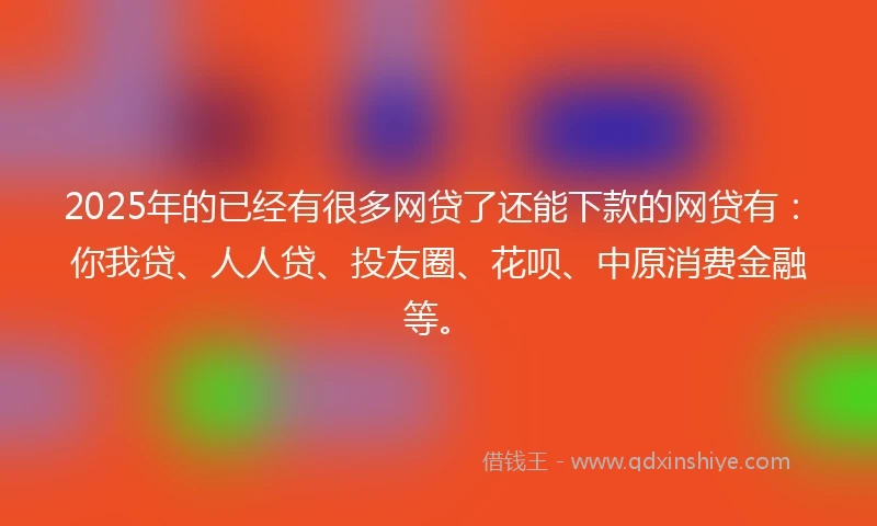 2025年的已经有很多网贷了还能下款的网贷有：你我贷、人人贷、投友圈、花呗、中原消费金融等。