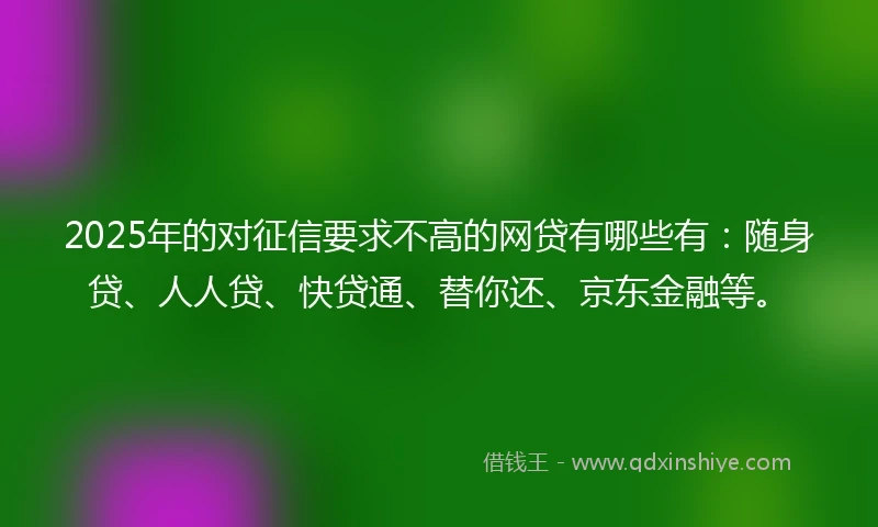 2025年的对征信要求不高的网贷有哪些有：随身贷、人人贷、快贷通、替你还、京东金融等。