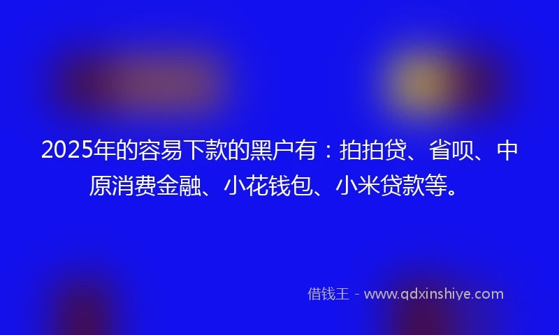 2025年的容易下款的黑户有：拍拍贷、省呗、中原消费金融、小花钱包、小米贷款等。