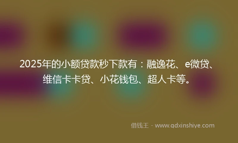 2025年的小额贷款秒下款有：融逸花、e微贷、维信卡卡贷、小花钱包、超人卡等。