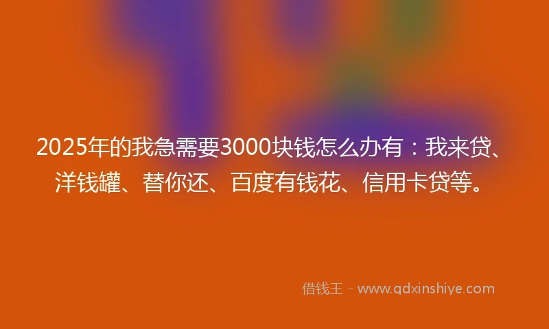 2025年的我急需要3000块钱怎么办有：我来贷、洋钱罐、替你还、百度有钱花、信用卡贷等。