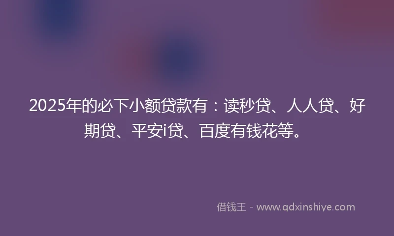 2025年的必下小额贷款有：读秒贷、人人贷、好期贷、平安i贷、百度有钱花等。