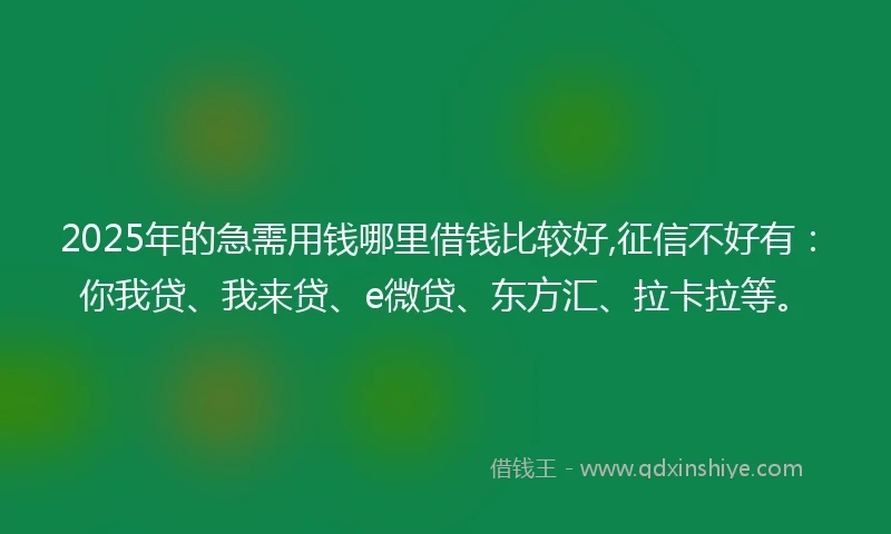 2025年的急需用钱哪里借钱比较好,征信不好有：你我贷、我来贷、e微贷、东方汇、拉卡拉等。
