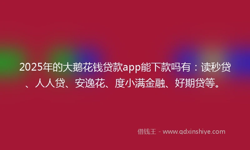 2025年的大鹅花钱贷款app能下款吗有：读秒贷、人人贷、安逸花、度小满金融、好期贷等。