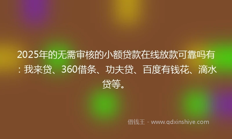 2025年的无需审核的小额贷款在线放款可靠吗有：我来贷、360借条、功夫贷、百度有钱花、滴水贷等。