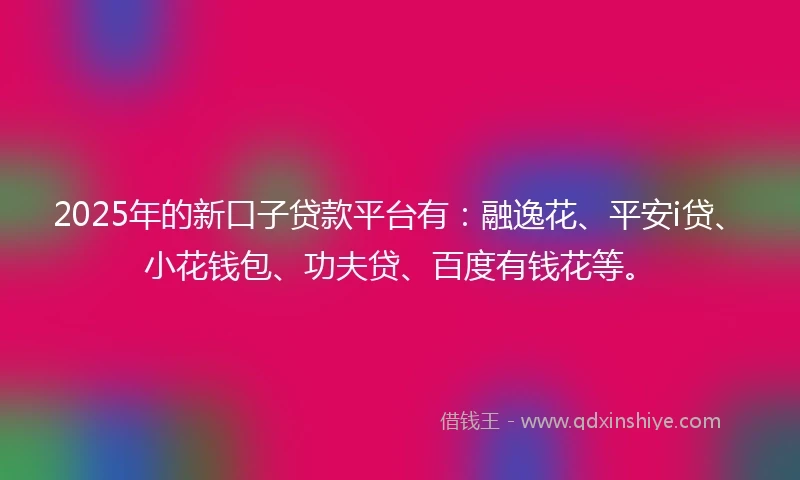 2025年的新口子贷款平台有：融逸花、平安i贷、小花钱包、功夫贷、百度有钱花等。