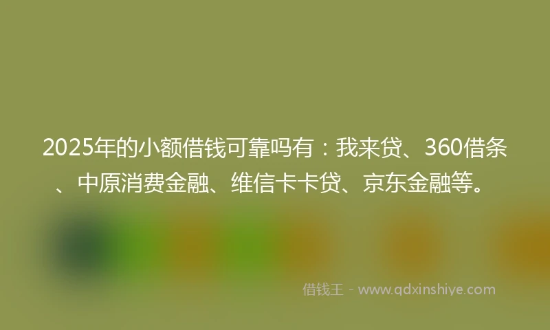 2025年的小额借钱可靠吗有：我来贷、360借条、中原消费金融、维信卡卡贷、京东金融等。