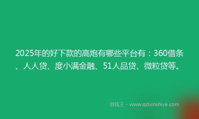 2025年的好下款的高炮有哪些平台有：360借条、人人贷、度小满金融、51人品贷、微粒贷等。
