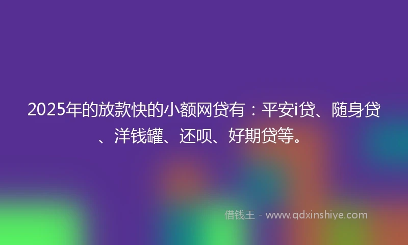 2025年的放款快的小额网贷有：平安i贷、随身贷、洋钱罐、还呗、好期贷等。