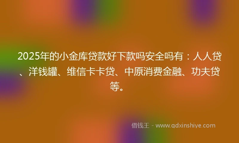 2025年的小金库贷款好下款吗安全吗有：人人贷、洋钱罐、维信卡卡贷、中原消费金融、功夫贷等。
