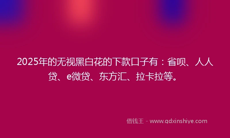 2025年的无视黑白花的下款口子有：省呗、人人贷、e微贷、东方汇、拉卡拉等。
