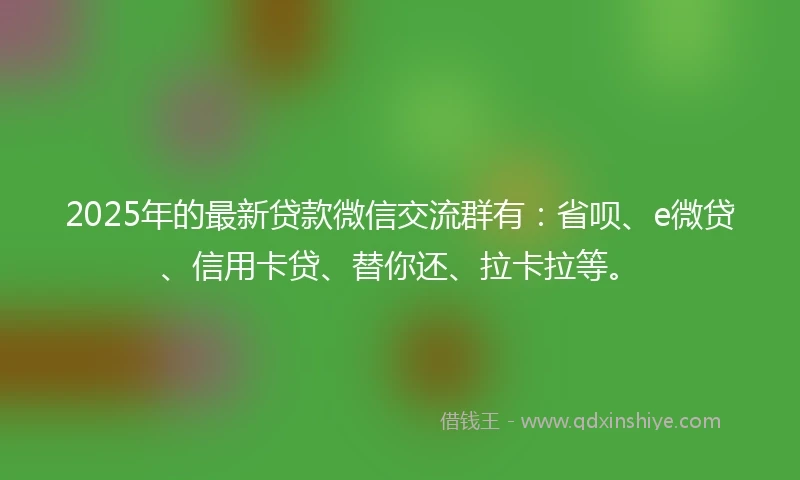 2025年的最新贷款微信交流群有：省呗、e微贷、信用卡贷、替你还、拉卡拉等。