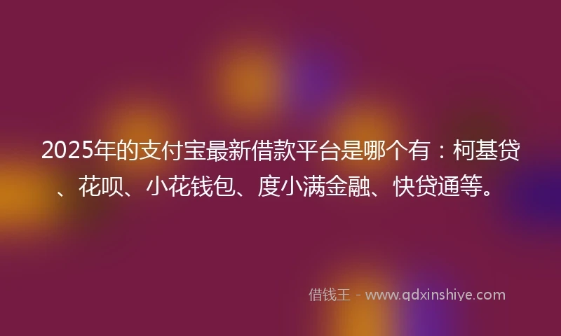2025年的支付宝最新借款平台是哪个有：柯基贷、花呗、小花钱包、度小满金融、快贷通等。