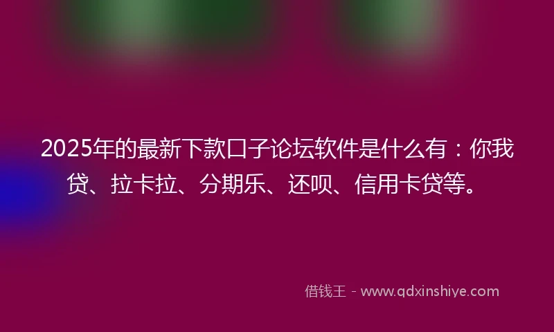 2025年的最新下款口子论坛软件是什么有：你我贷、拉卡拉、分期乐、还呗、信用卡贷等。