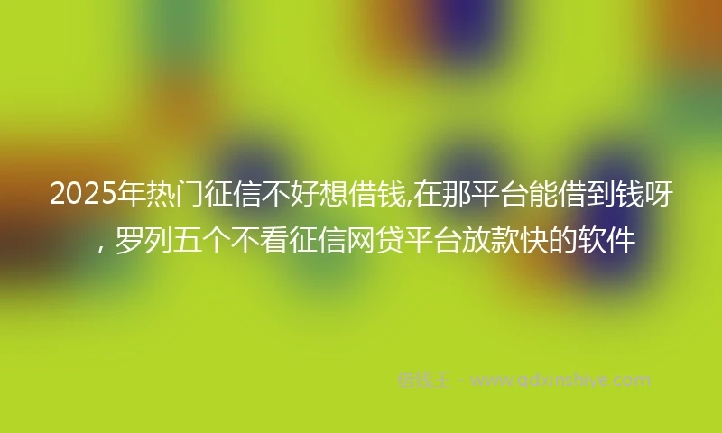 2025年热门征信不好想借钱,在那平台能借到钱呀，罗列五个不看征信网贷平台放款快的软件