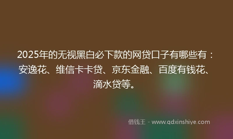 2025年的无视黑白必下款的网贷口子有哪些有：安逸花、维信卡卡贷、京东金融、百度有钱花、滴水贷等。