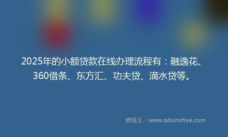 2025年的小额贷款在线办理流程有：融逸花、360借条、东方汇、功夫贷、滴水贷等。