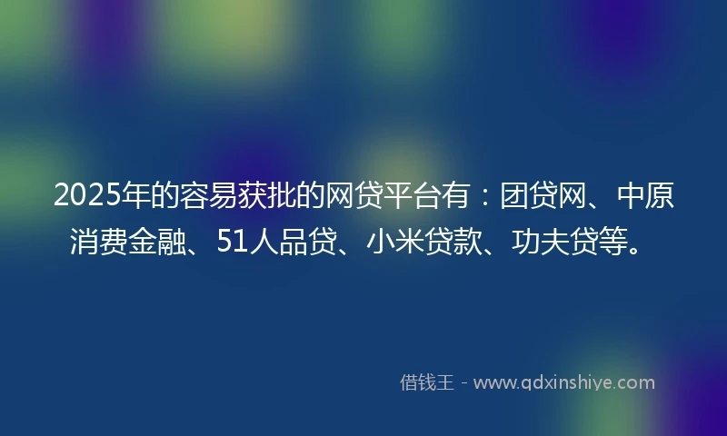 2025年的容易获批的网贷平台有：团贷网、中原消费金融、51人品贷、小米贷款、功夫贷等。