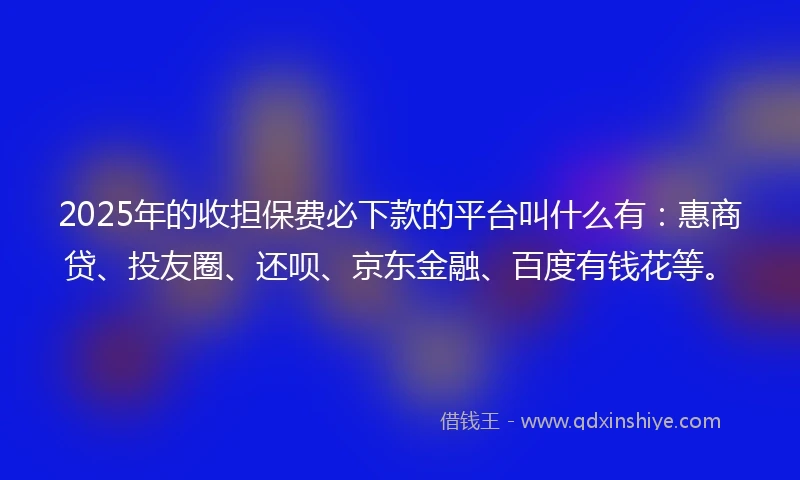 2025年的收担保费必下款的平台叫什么有：惠商贷、投友圈、还呗、京东金融、百度有钱花等。