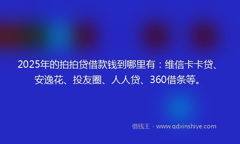 2025年的拍拍贷借款钱到哪里有：维信卡卡贷、安逸花、投友圈、人人贷、360借条等。