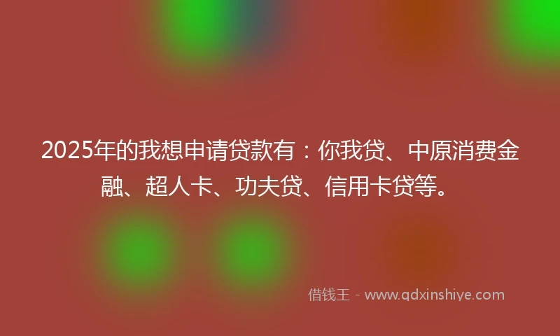 2025年的我想申请贷款有：你我贷、中原消费金融、超人卡、功夫贷、信用卡贷等。