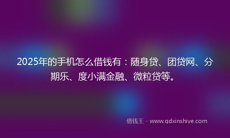 2025年的手机怎么借钱有：随身贷、团贷网、分期乐、度小满金融、微粒贷等。