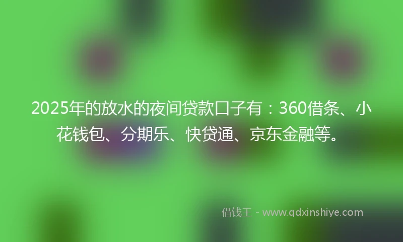 2025年的放水的夜间贷款口子有：360借条、小花钱包、分期乐、快贷通、京东金融等。