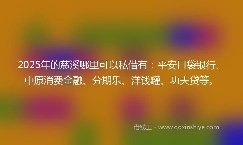 2025年的慈溪哪里可以私借有：平安口袋银行、中原消费金融、分期乐、洋钱罐、功夫贷等。