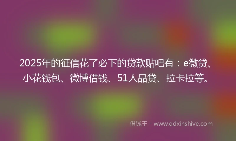 2025年的征信花了必下的贷款贴吧有：e微贷、小花钱包、微博借钱、51人品贷、拉卡拉等。