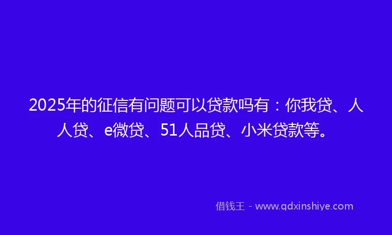 2025年的征信有问题可以贷款吗有：你我贷、人人贷、e微贷、51人品贷、小米贷款等。