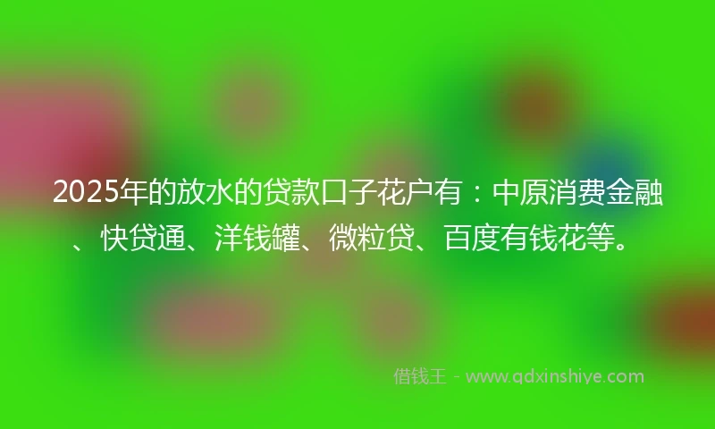 2025年的放水的贷款口子花户有：中原消费金融、快贷通、洋钱罐、微粒贷、百度有钱花等。